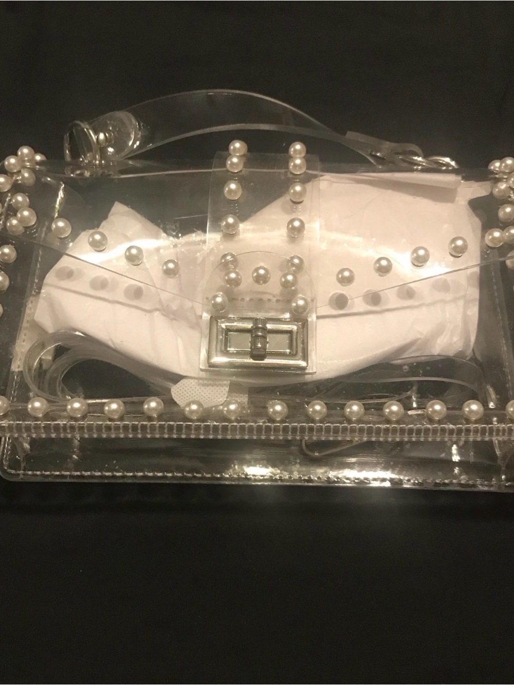 Clear Pearl-Studded Crossbody Bag - White Accent